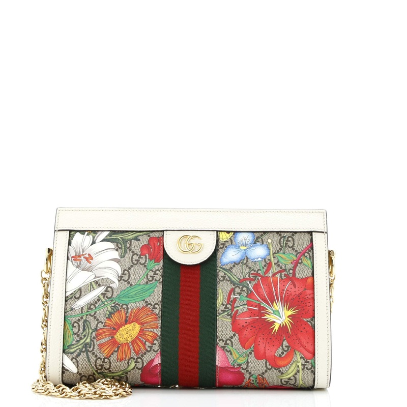 Ophidia Chain Shoulder Bag Flora GG Coated Canvas Small