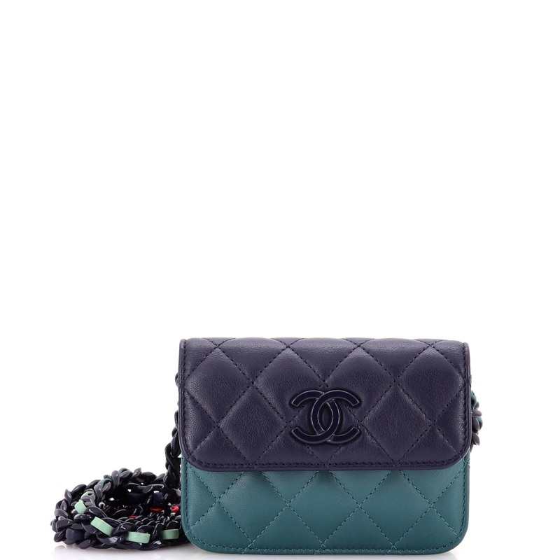 Resin Chain Flap Card Holder on Chain Quilted Lambskin