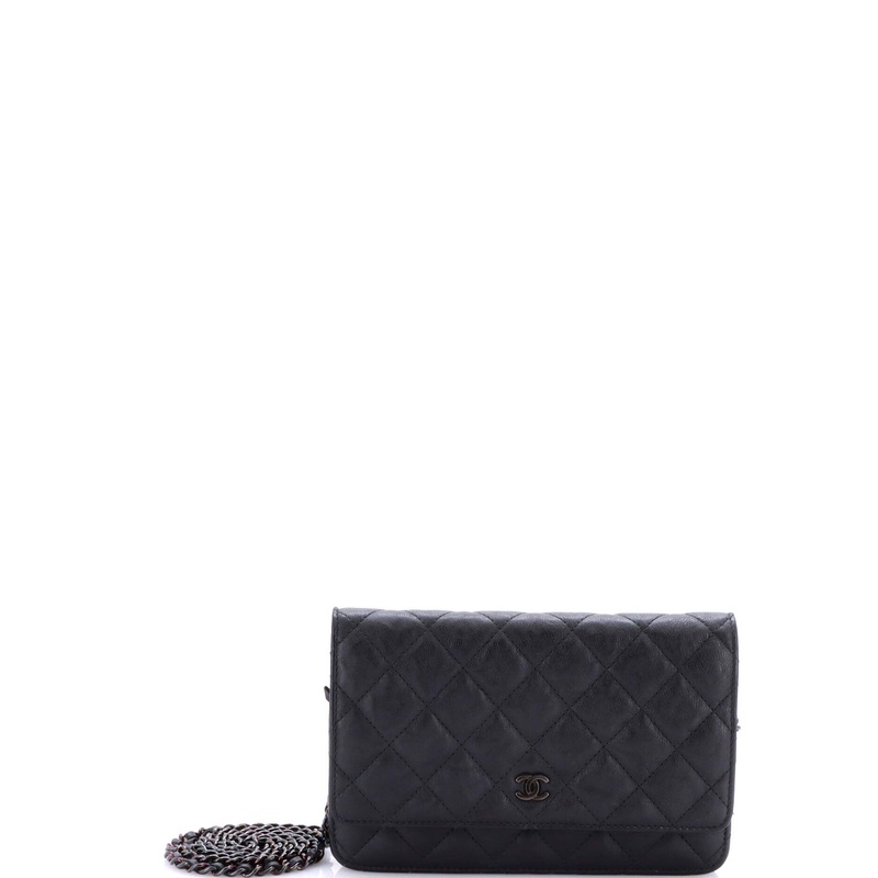 So Black Wallet on Chain Quilted Lambskin