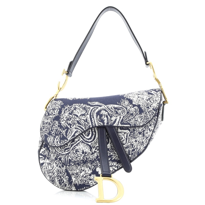 Toile De Jouy Saddle Bag Embroidered Canvas Medium