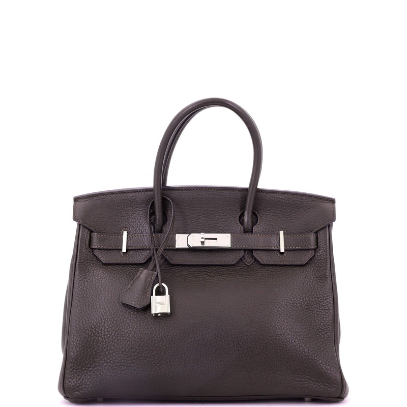 Birkin Handbag Ebene Clemence with Palladium Hardware 30