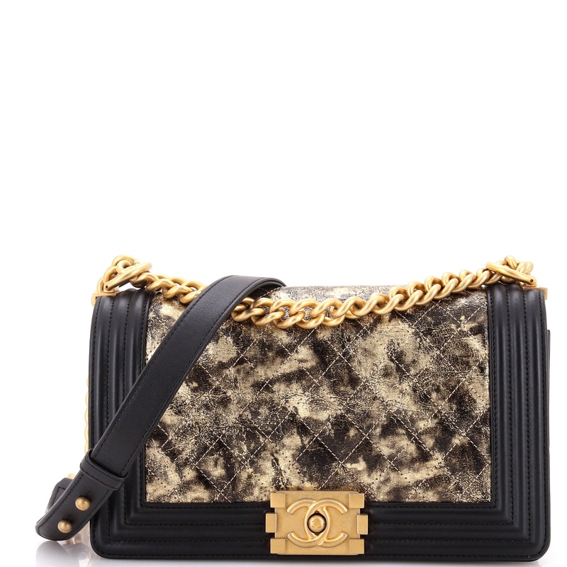 Boy Flap Bag Quilted Metallic Crumpled Goatskin Old Medium