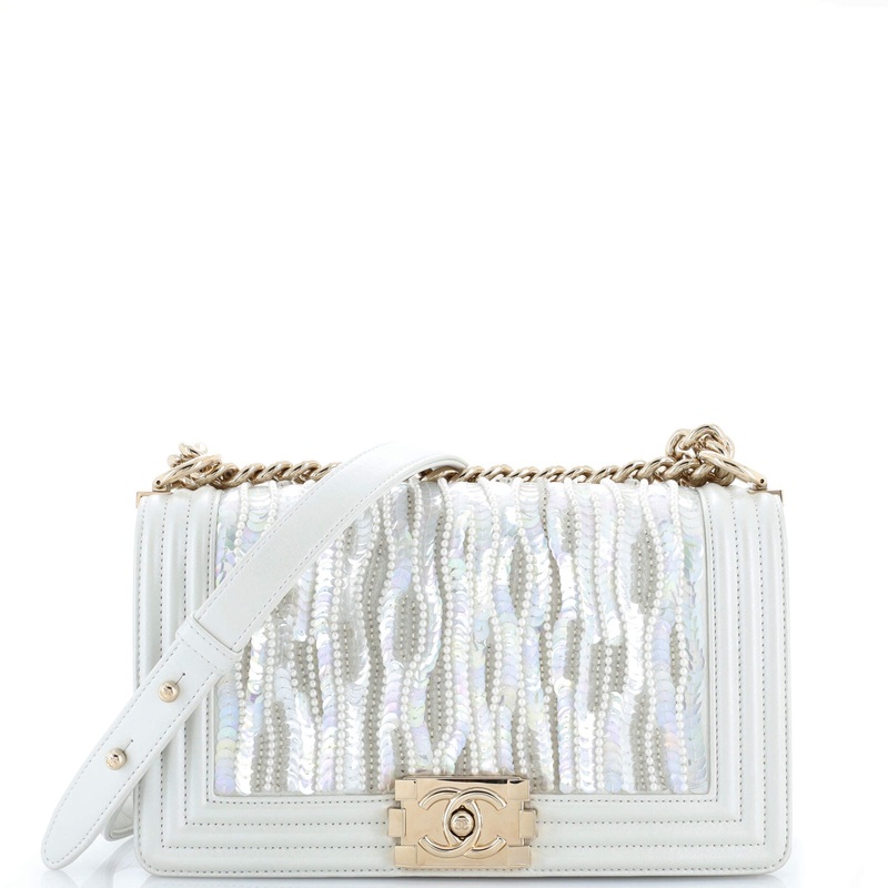 Boy Flap Bag Sequin and Pearl Embellished Leather Old Medium