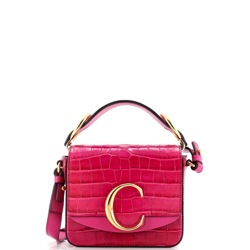 C Double Carry Bag Crocodile Embossed Leather Mini