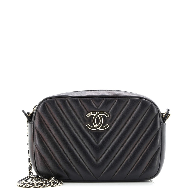 CC Camera Case with Chain Chevron Lambskin Small