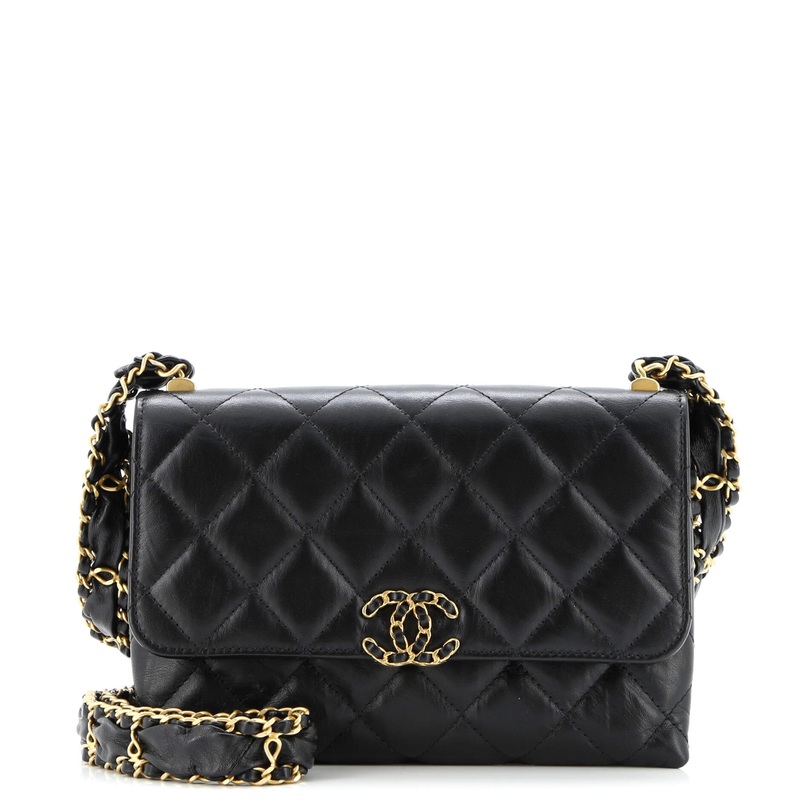 CC Wide Chain Compartment Flap Phone Holder Quilted Aged Calfskin