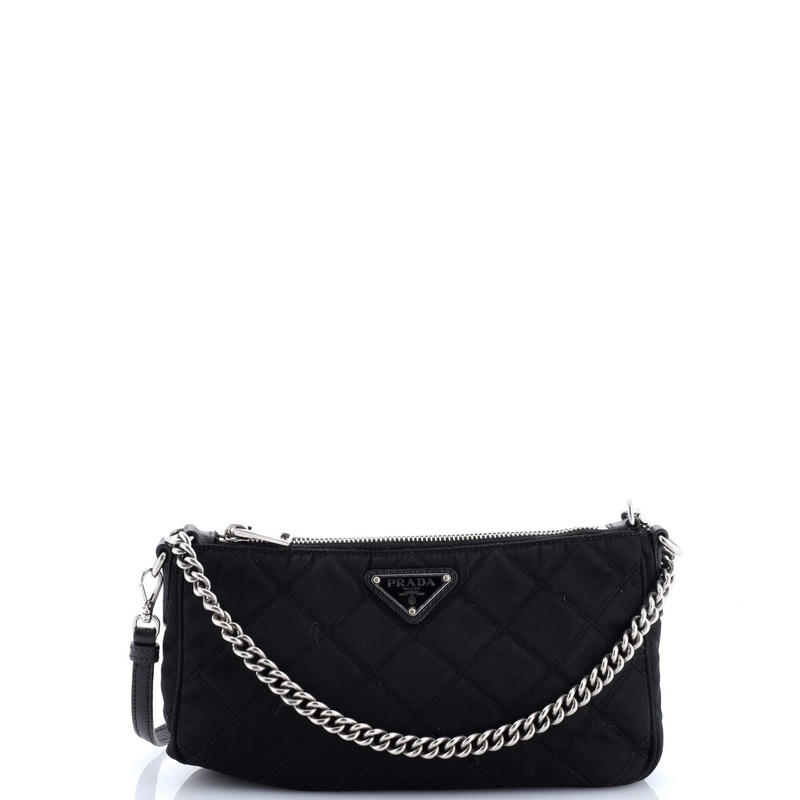 Chain Zip Shoulder Bag Quilted Tessuto Small