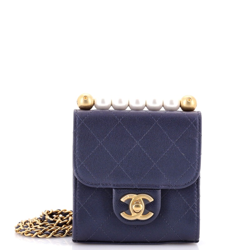Chic Pearls Flap Clutch with Chain Quilted Goatskin Mini