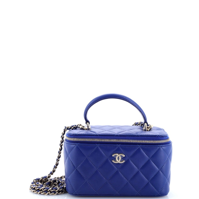 Classic Top Handle Vanity Case with Chain Quilted Lambskin Small