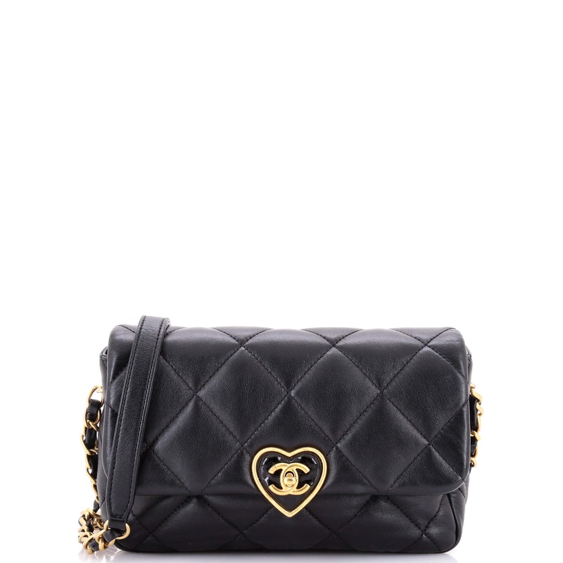 Coco Love CC Heart Flap Bag Quilted Lambskin Small