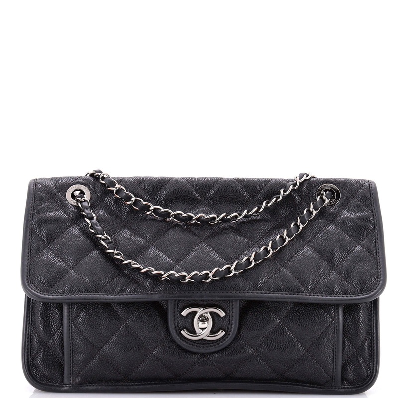 French Riviera Flap Bag Quilted Caviar Large