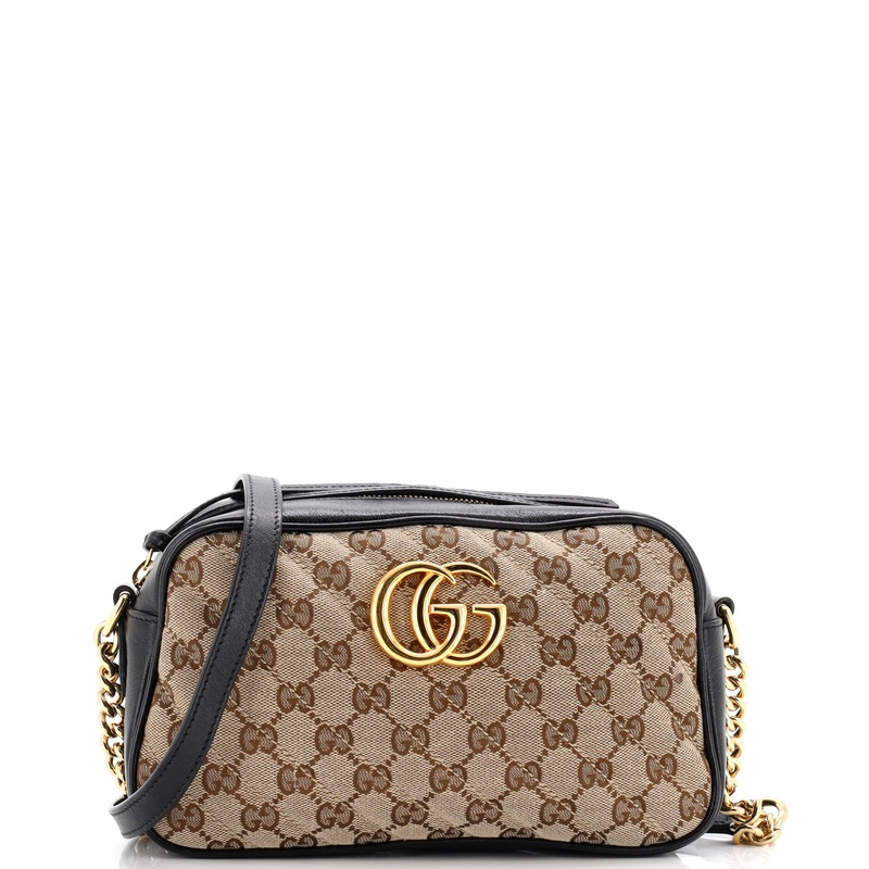 GG Marmont Shoulder Bag Diagonal Quilted GG Canvas with Leather Small
