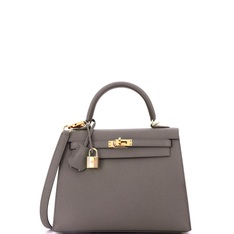 Kelly Handbag Grey Epsom with Gold Hardware 25