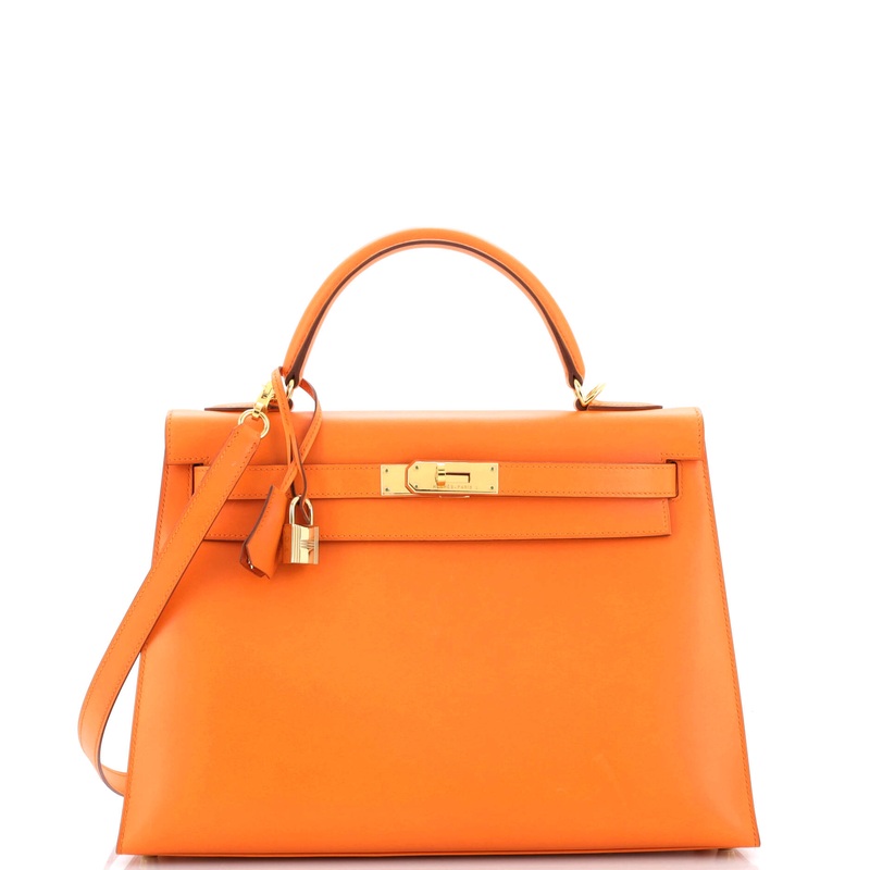 Kelly Handbag Orange H Box Calf with Gold Hardware 32
