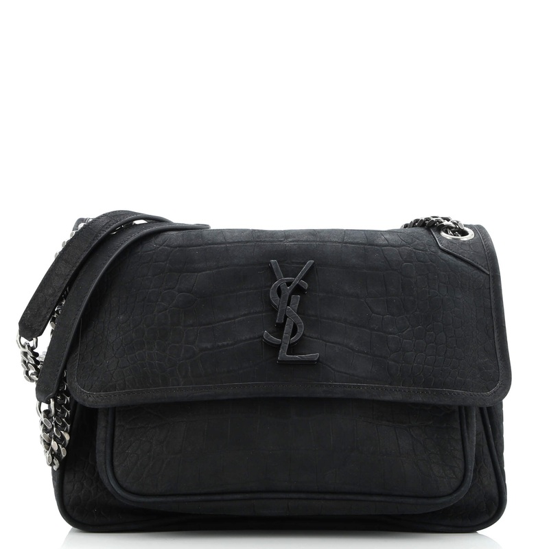 Niki Chain Flap Bag Crocodile Embossed Nubuck Medium