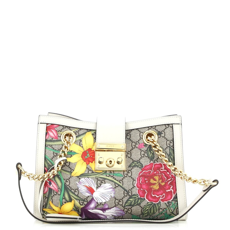 Padlock Chain Tote Flora GG Coated Canvas Small