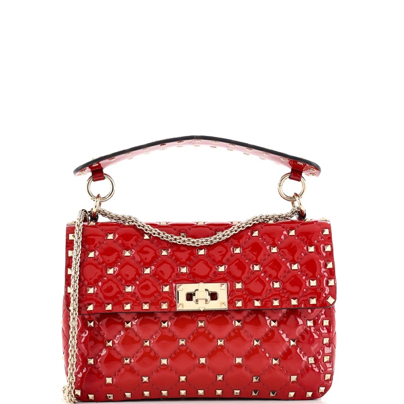 Rockstud Spike Flap Bag Quilted Patent Medium