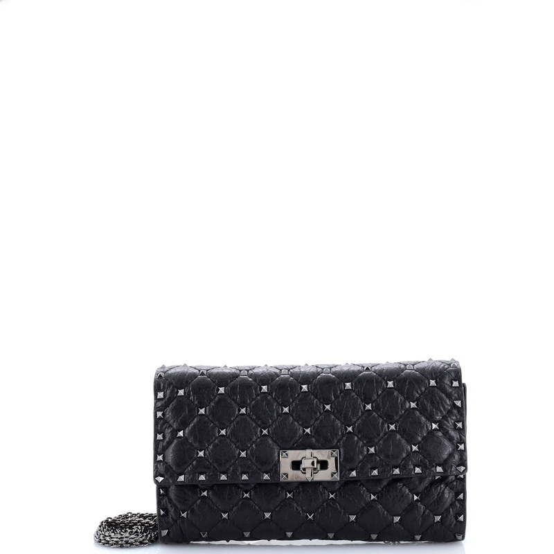 Rockstud Spike Wallet on Chain Quilted Leather Small