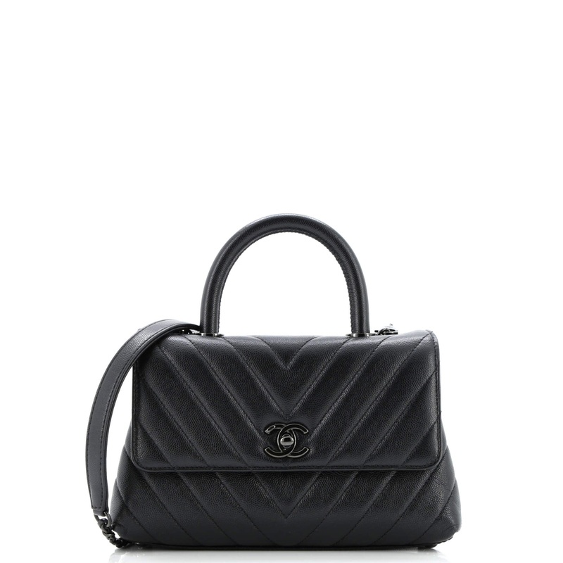 So Black Coco Top Handle Bag Chevron Caviar Mini