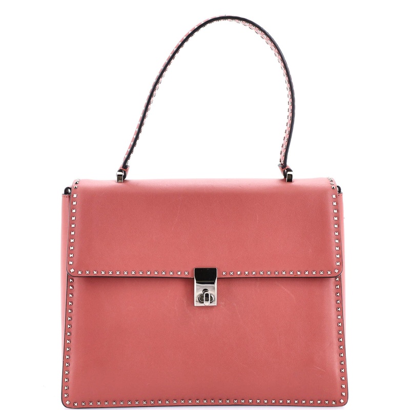 Turnlock Top Handle Bag Leather with Micro Rockstuds Medium