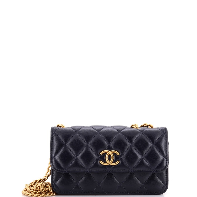 All Slide Long Phone Holder with Chain Quilted Lambskin