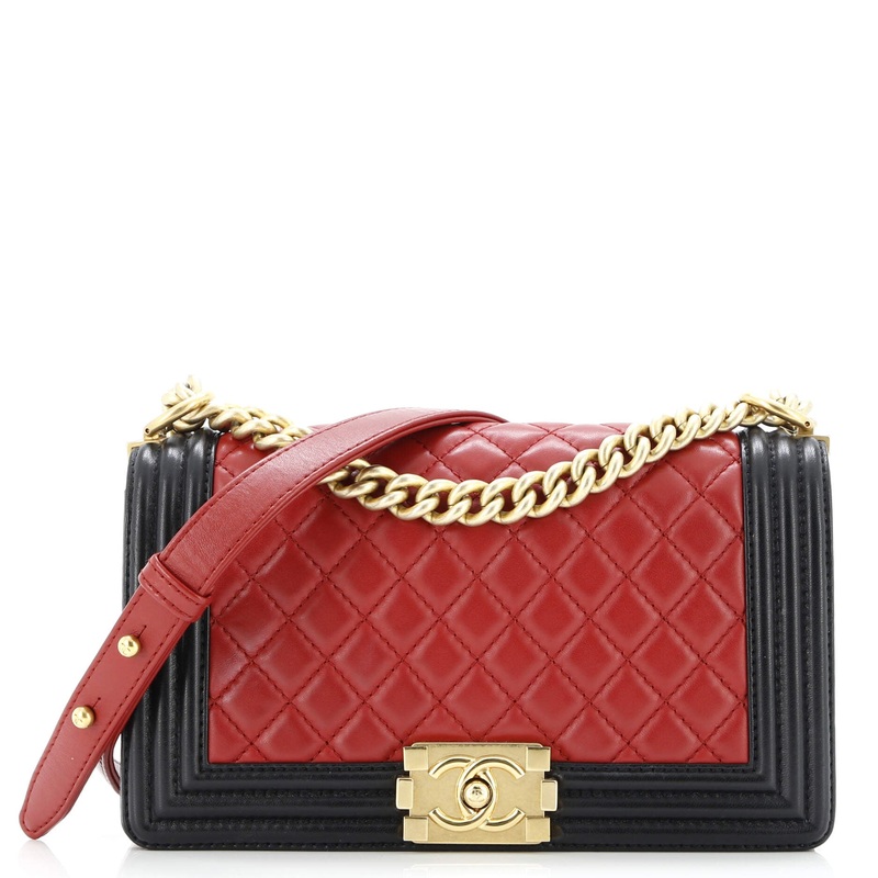 Bicolor Boy Flap Bag Quilted Lambskin Old Medium