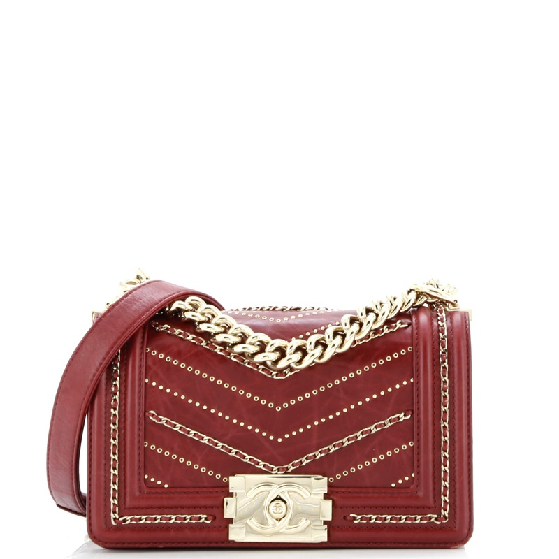 Boy Flap Bag Chevron Embellished Crumpled Calfskin Small