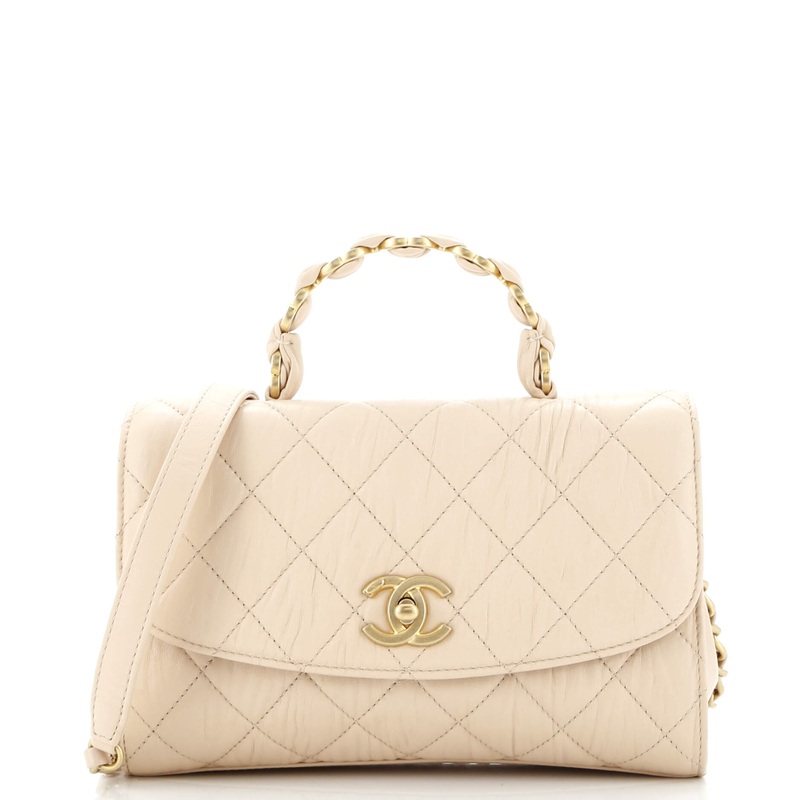 CC Links Top Handle Flap Bag Quilted Crumpled Lambskin Small
