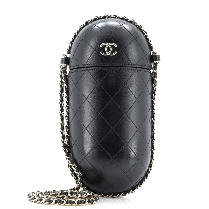 Chain Around Phone Holder Box Crossbody Quilted Lambskin