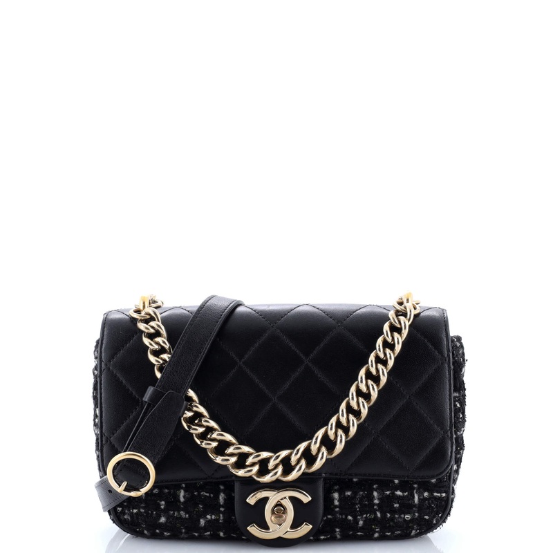 Chain Handle CC Flap Bag Quilted Lambskin and Tweed Small