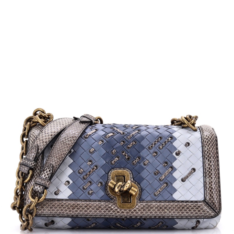 Club Stitch Olimpia Knot Flap Bag Intrecciato Nappa and Snakeskin Medium