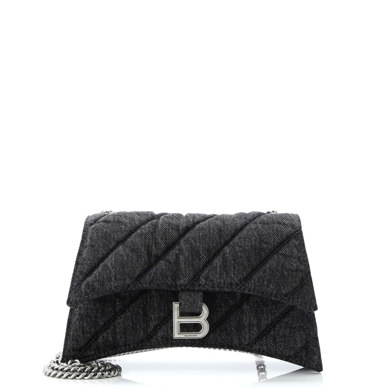 Crush Chain Flap Bag Quilted Denim Small