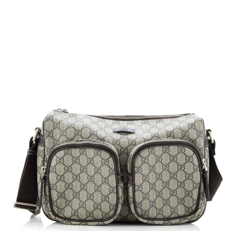 Double Pocket Messenger Bag GG Coated Canvas Large