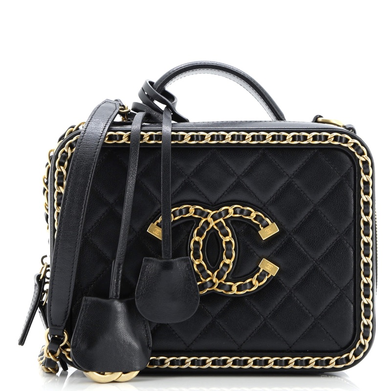 Filigree Vanity Case Quilted Goatskin with Chain Detail Medium