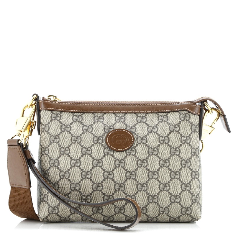 Interlocking G Patch Wristlet Messenger Bag GG Coated Canvas Small
