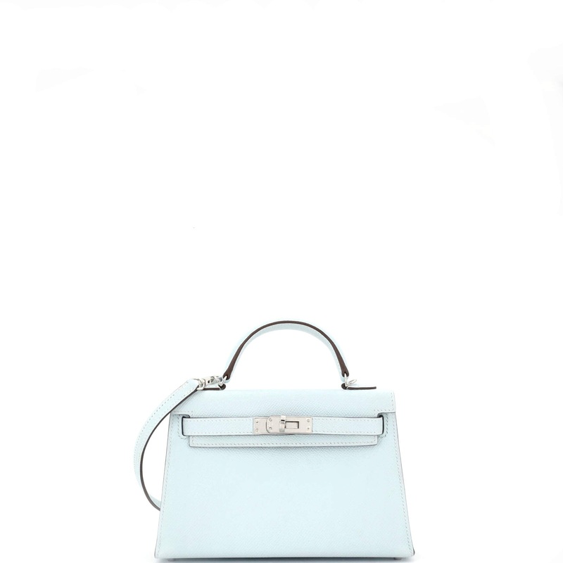 Kelly Mini II Bag Bleu Brume Epsom with Palladium Hardware 20