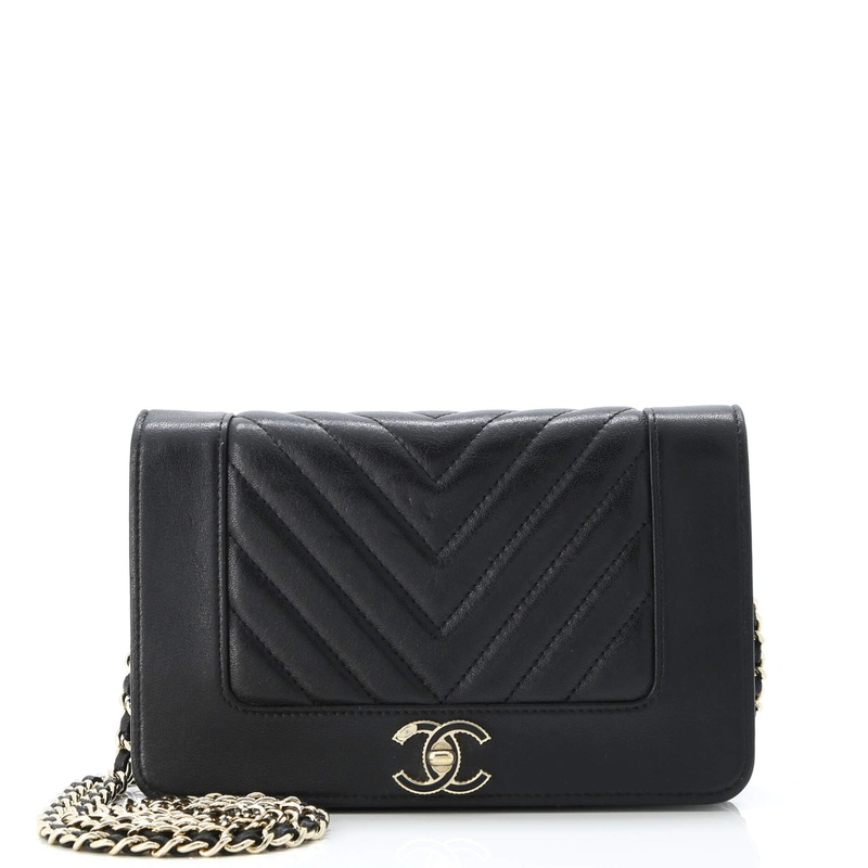 Mademoiselle Vintage Wallet on Chain Chevron Sheepskin