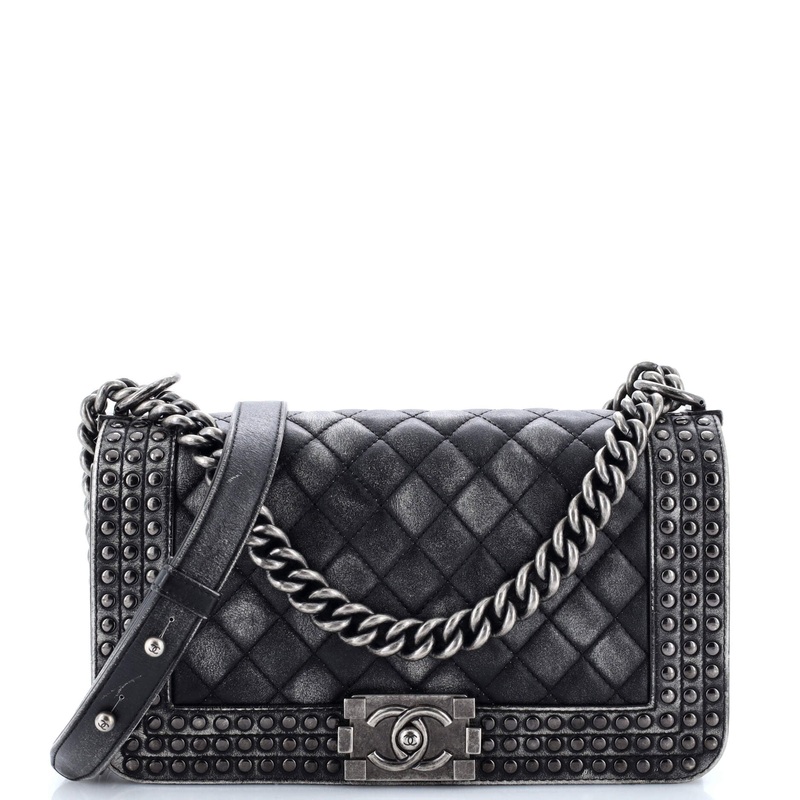 Paris-Dallas Boy Flap Bag Studded Quilted Distressed Calfskin Old Medium