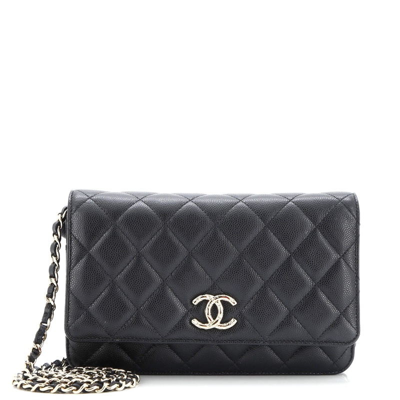 Textured CC Wallet on Chain Quilted Caviar