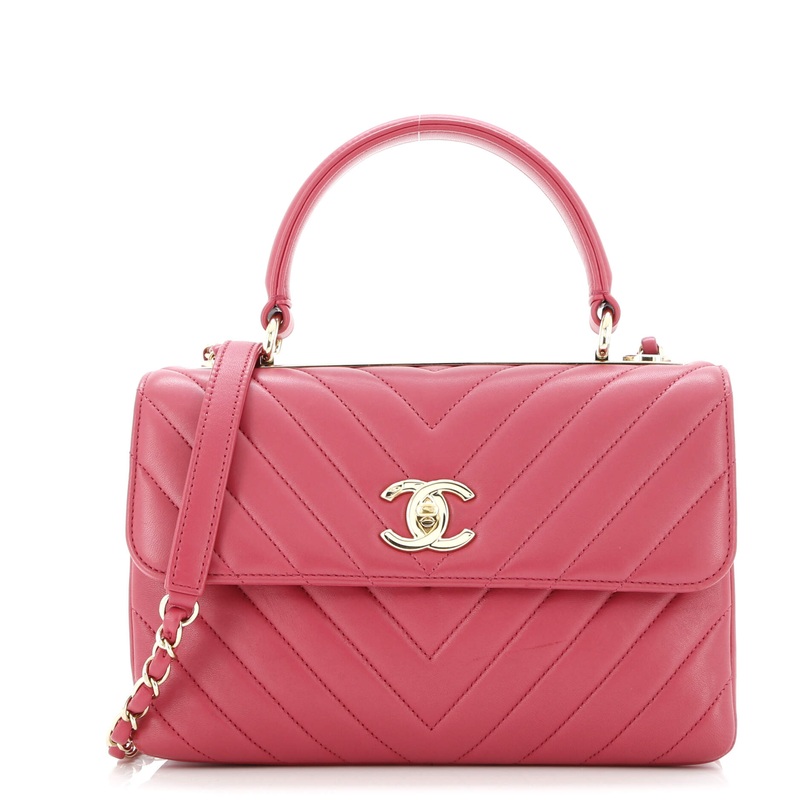 Trendy CC Top Handle Bag Chevron Lambskin Small
