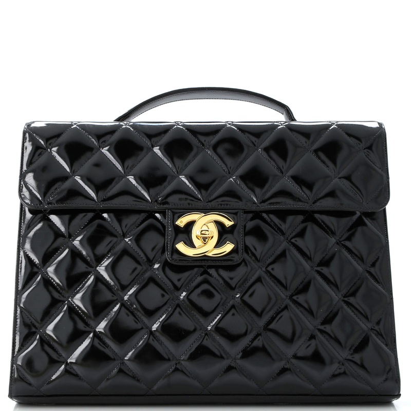 Vintage CC Briefcase Quilted Patent Large