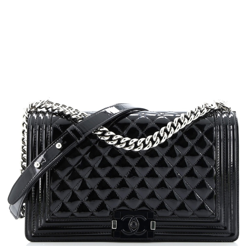 Boy Flap Bag Quilted Plexiglass Patent New Medium