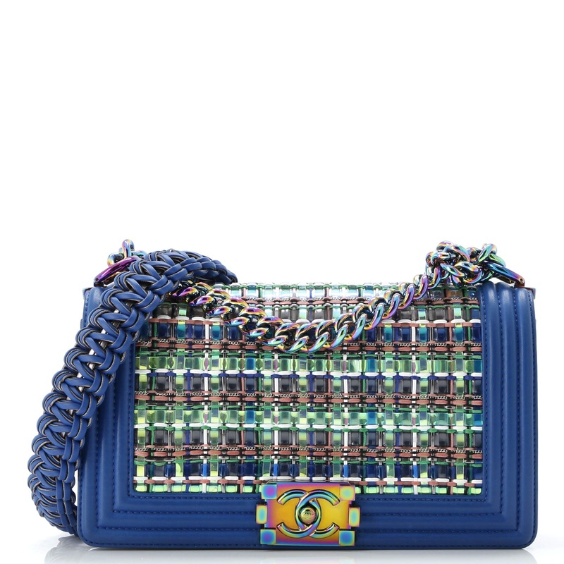 Boy Flap Bag Woven PVC with Lambskin Old Medium