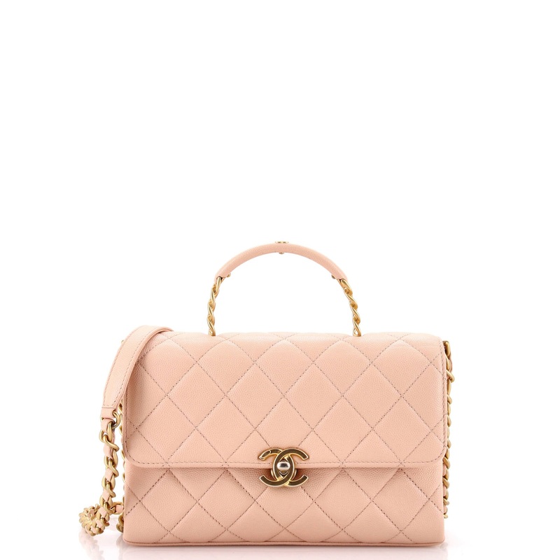 Carry Me Top Handle Flap Bag Quilted Caviar Small