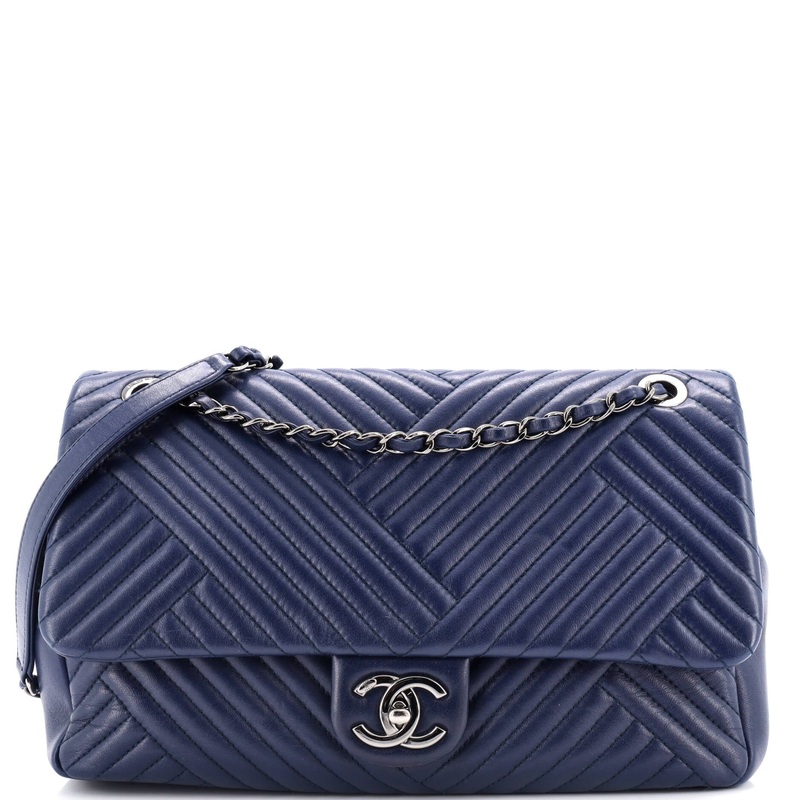 CC Crossing Flap Bag Chevron Lambskin Large