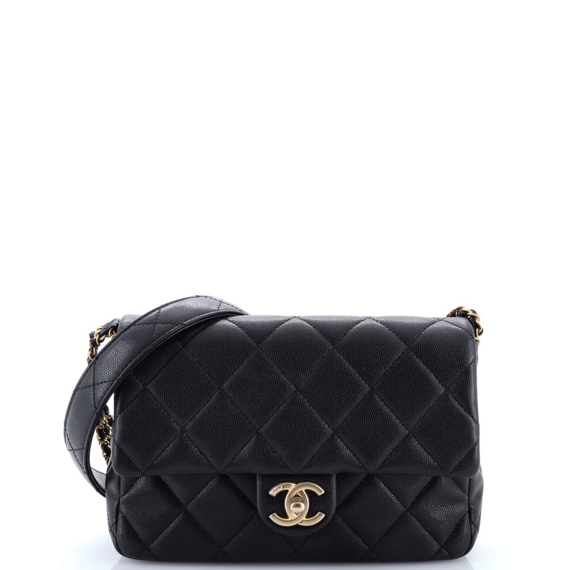 CC Triple Chain Flap Bag Quilted Caviar Small