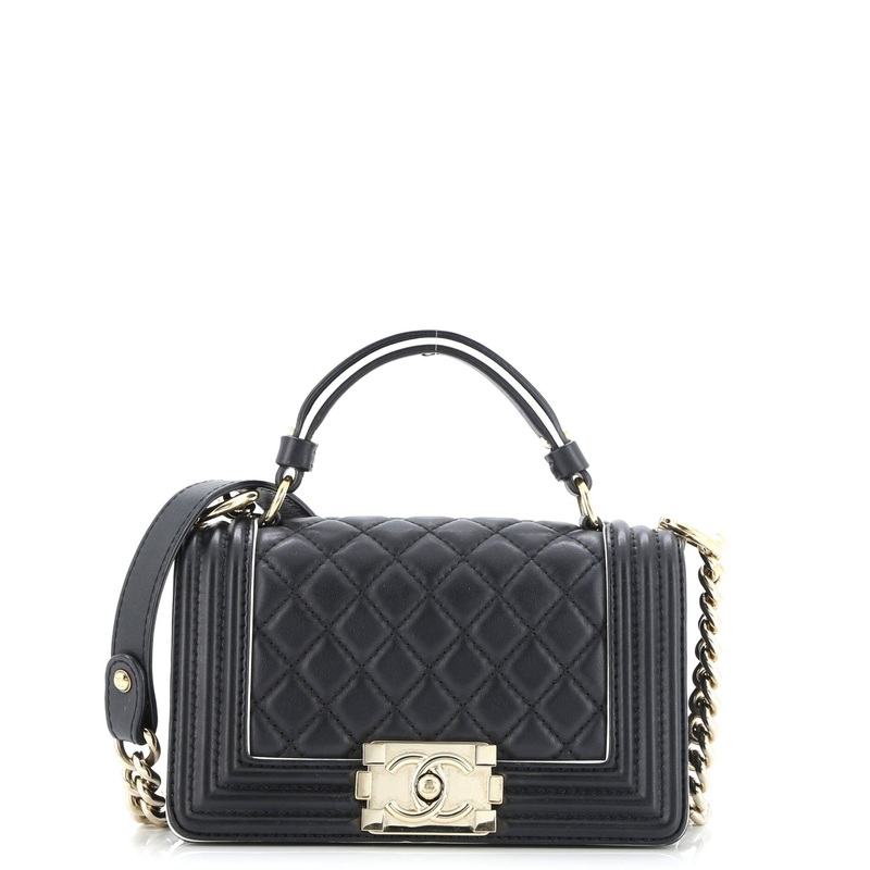 Flat Handle Boy Flap Bag Quilted Lambskin Small