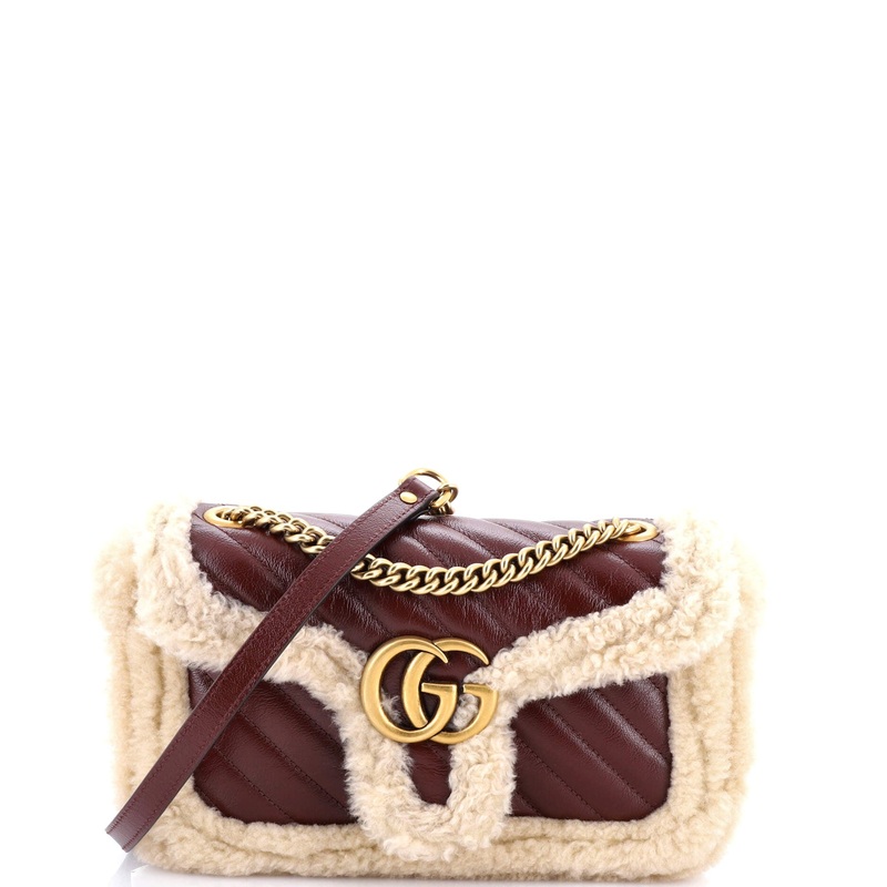 GG Marmont Flap Bag Diagonal Quilted Leather with Wool Trim Small