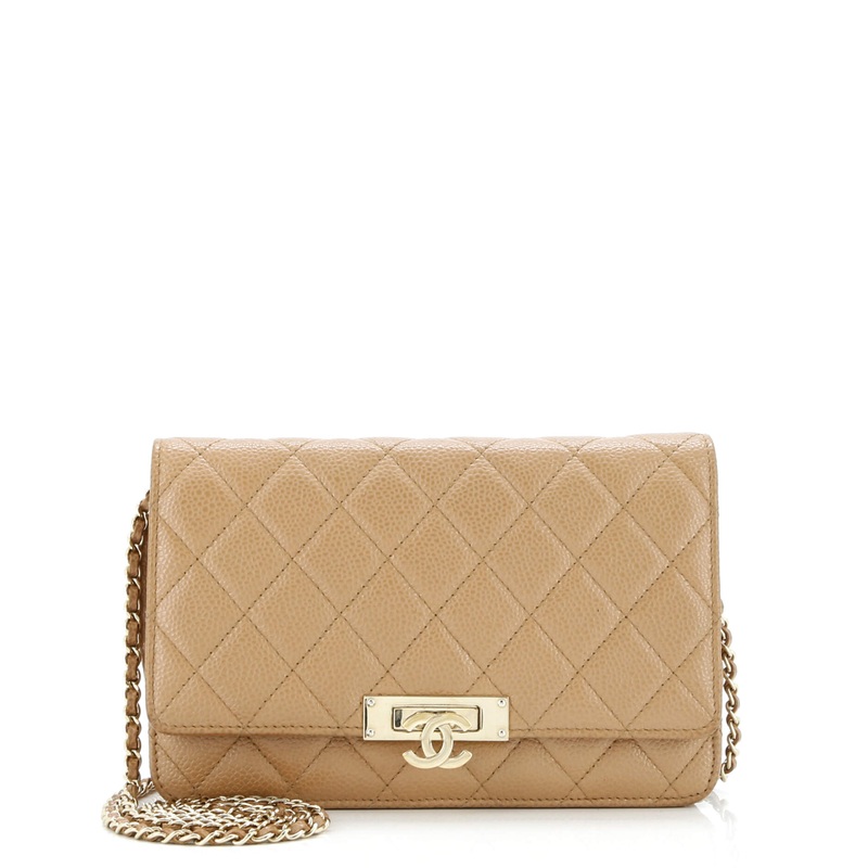 Golden Class Wallet on Chain Quilted Caviar
