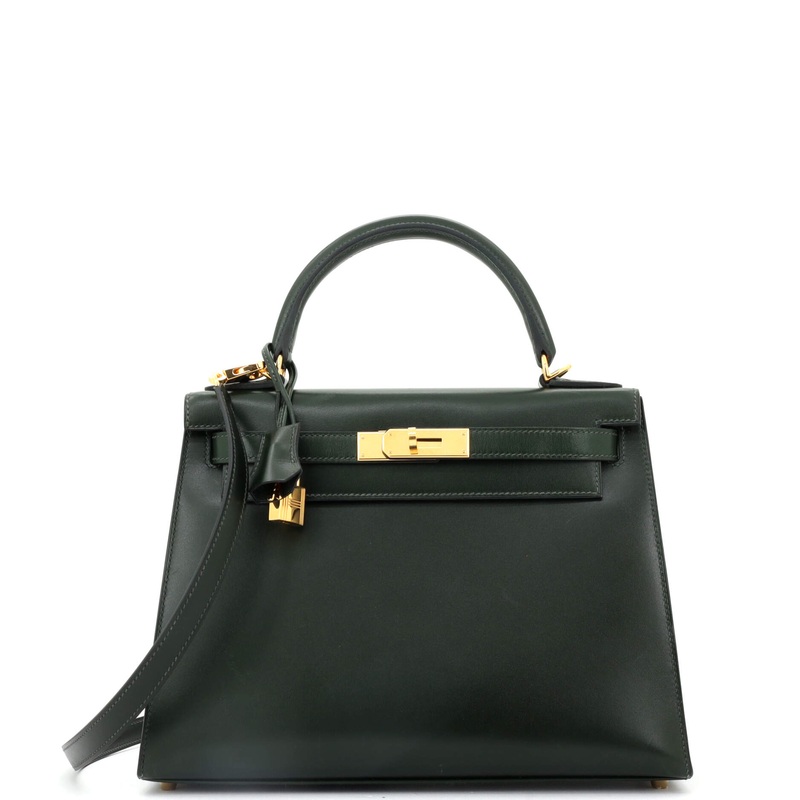 Kelly Handbag Vert Fonc Box Calf with Gold Hardware 28
